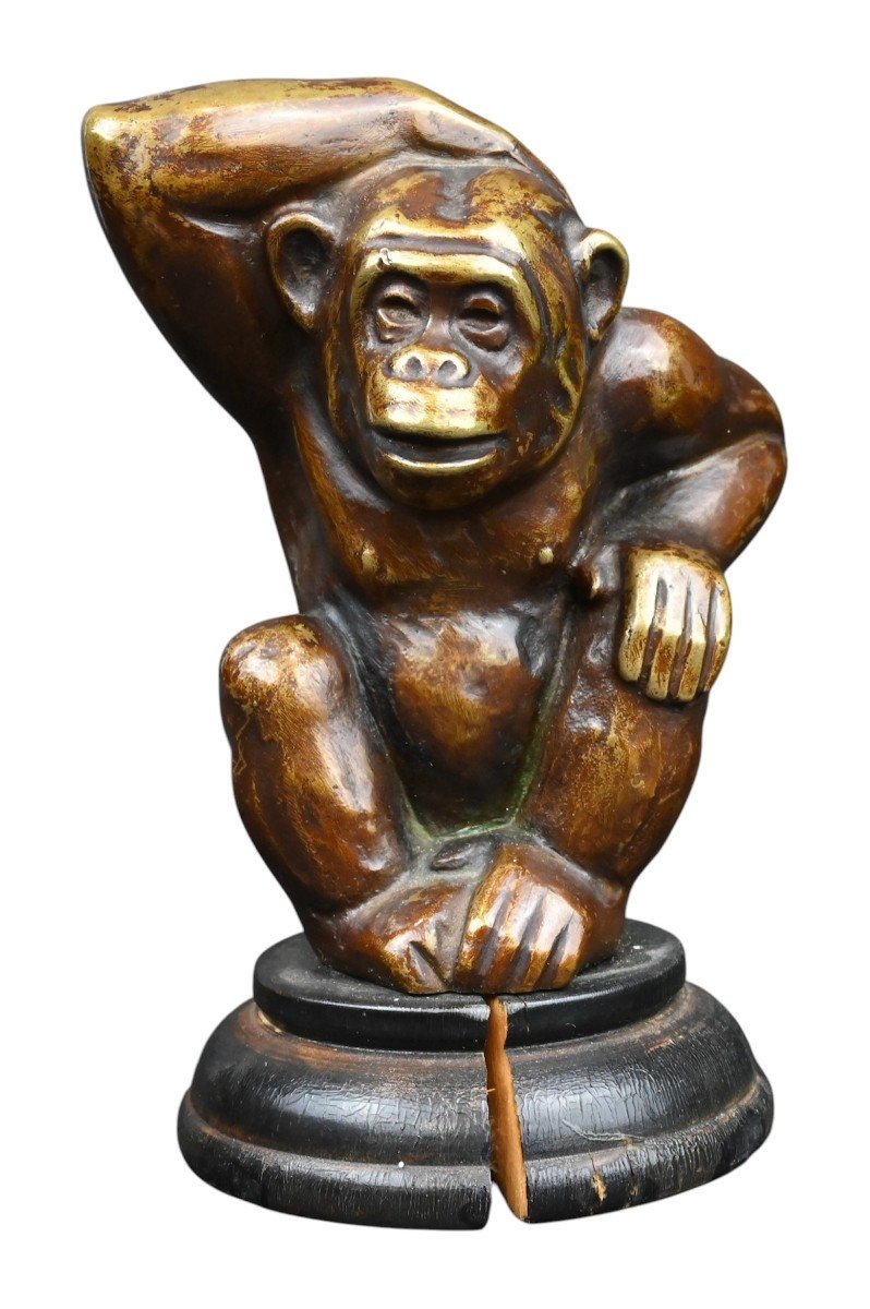 Svend Lindhart - Bronze Monkey On Wood Base - Denmark Mid-20th Century